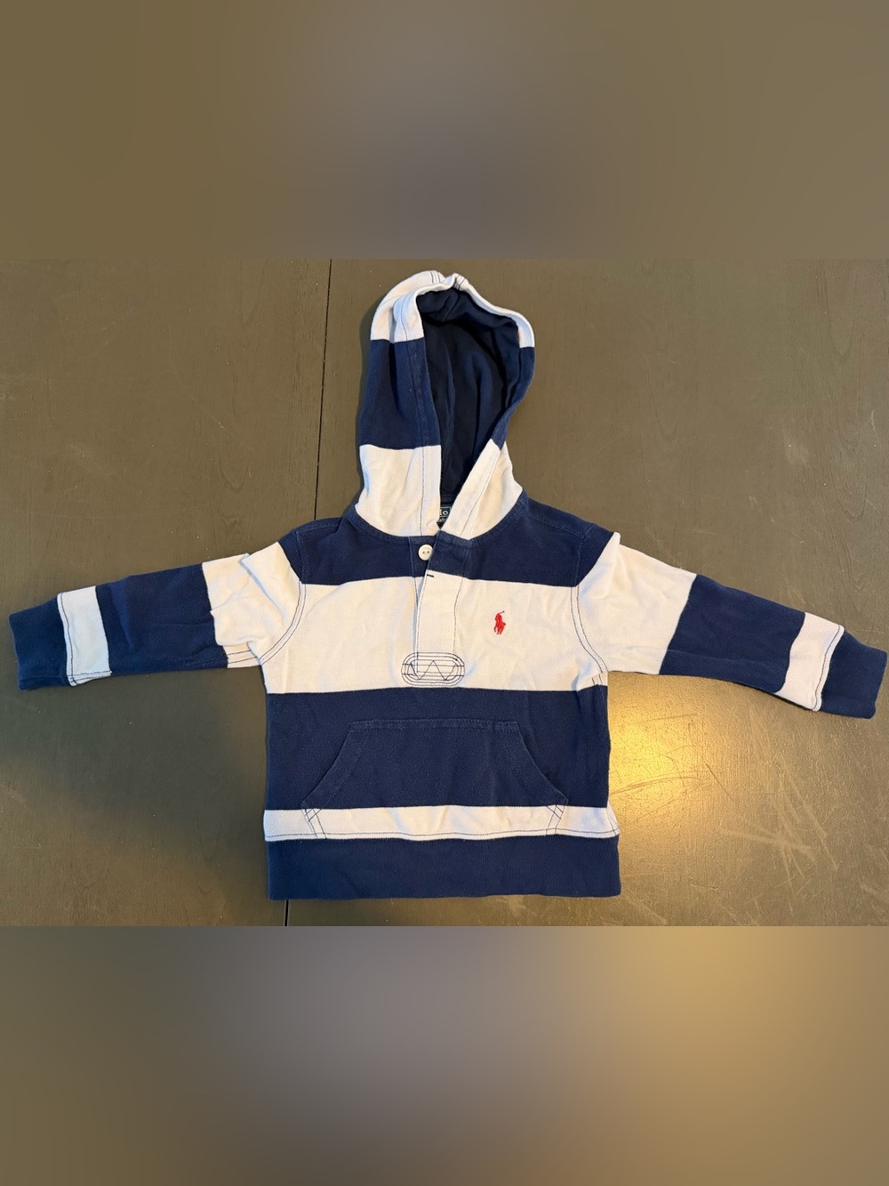 Polo Ralph Lauren Toddler 2T Striped Rugby Pullover Hoodie Navy White